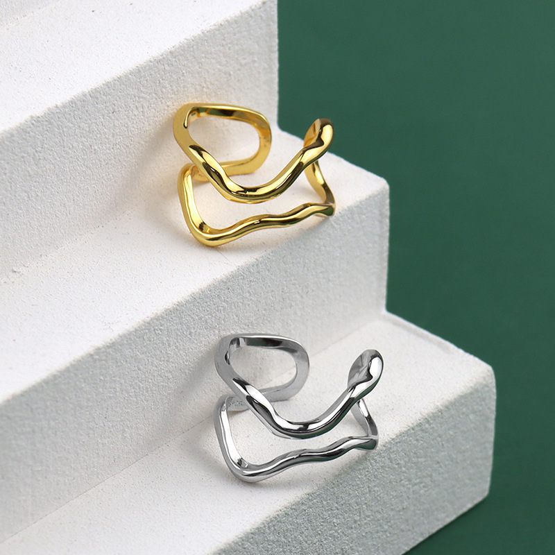 New simple geometric open doublelayer irregular index finger ringpicture15