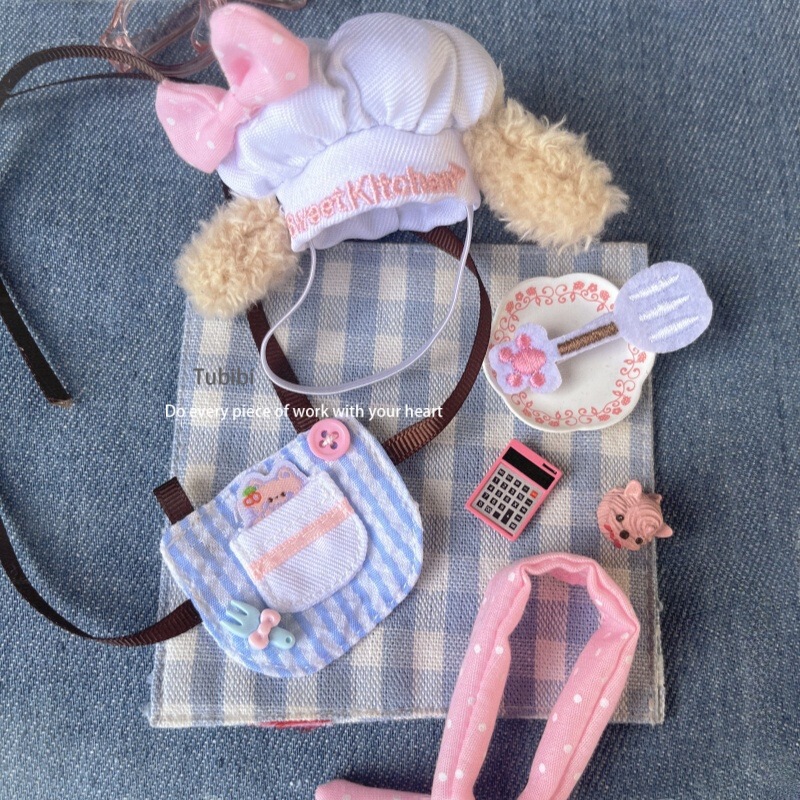 10cm Baby Clothes Kitchen Hat Cute Cotton Doll Dress up Clothes Accessories Mini Hat Chef Hat Apron Set