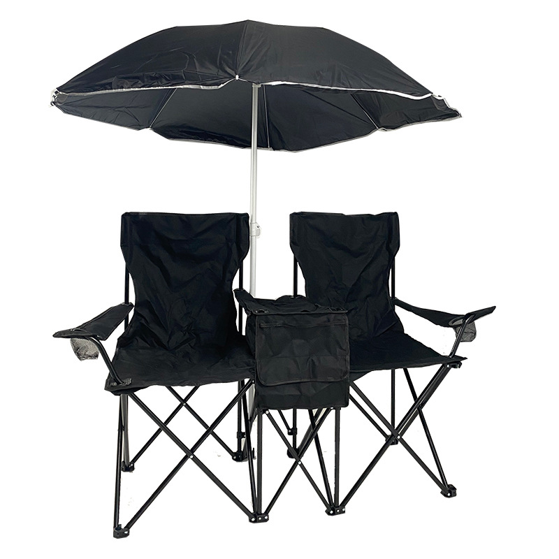 Silla doble de pesca al aire libre con paraguas plegable picnic portátil camping playa ocio con bolsa de hielo sillón de una pieza