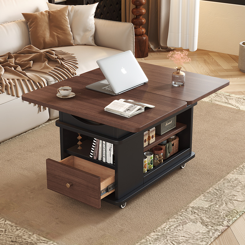 Living Room Adjustable Coffee Table, Movable Sofa Side Table, Folding Trolley, Household Multi-Functional Storage Table, Integrated Side Cabinet