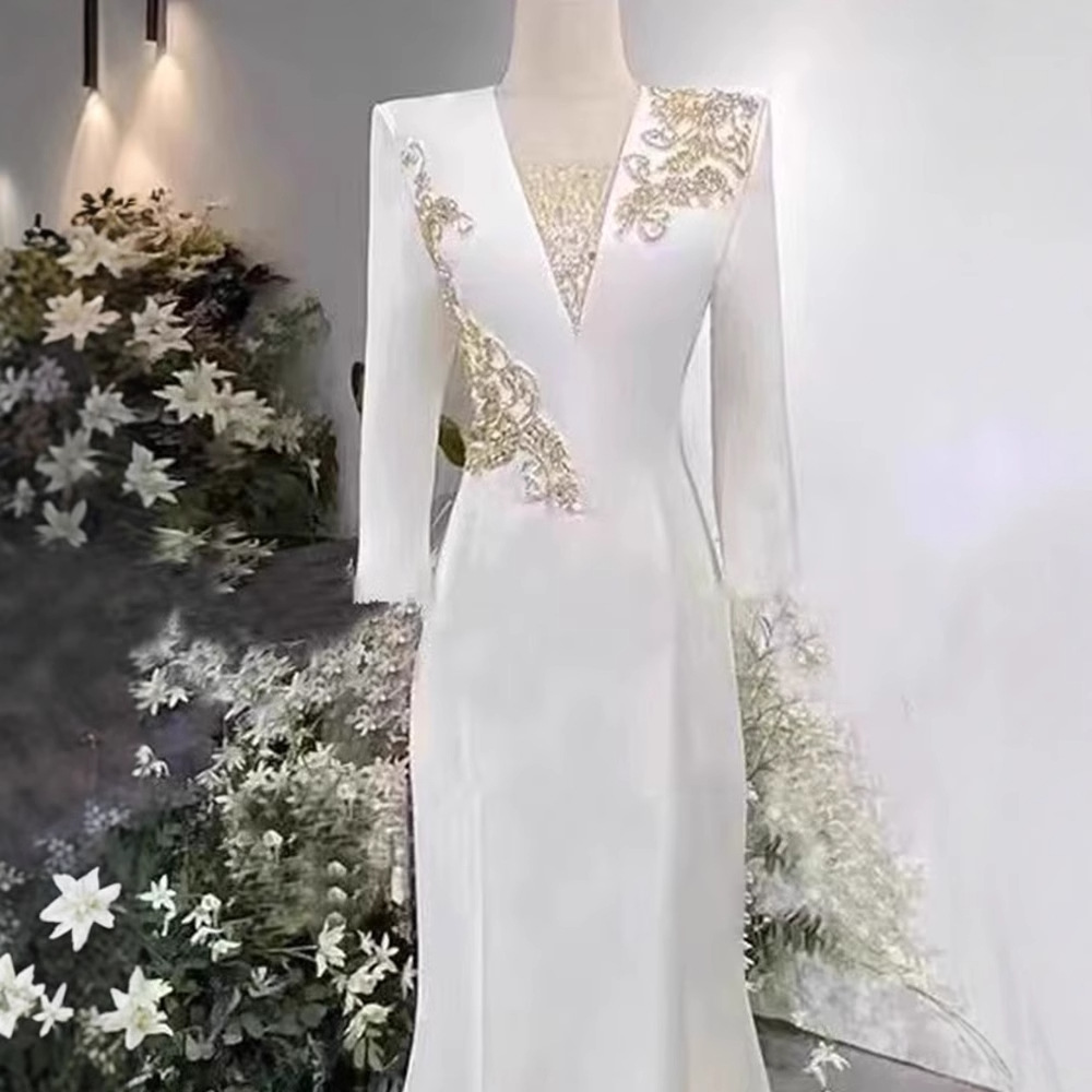 Đầm dạ hội trắng nữ cao cấp phong cách thanh nhạc biểu diễn — Màu trắng
