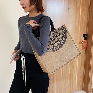 Wholesale 2025 New Large-Capacity Shopping Bag Linen Handbag Women's European and American Ethnic Style Fashion Shoulder Bag Women