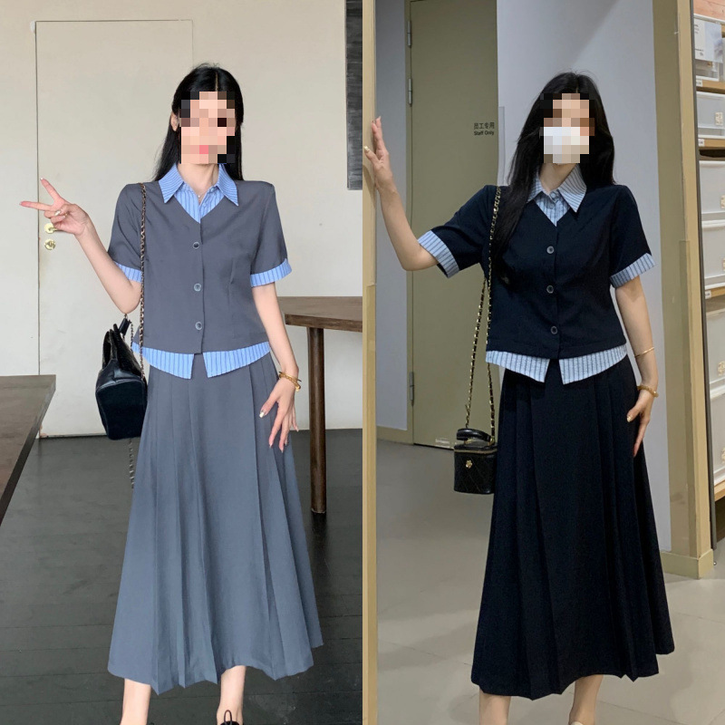 女装学院新款套装夏季2025大码女装遮肉两件显瘦半身裙上衣两件套