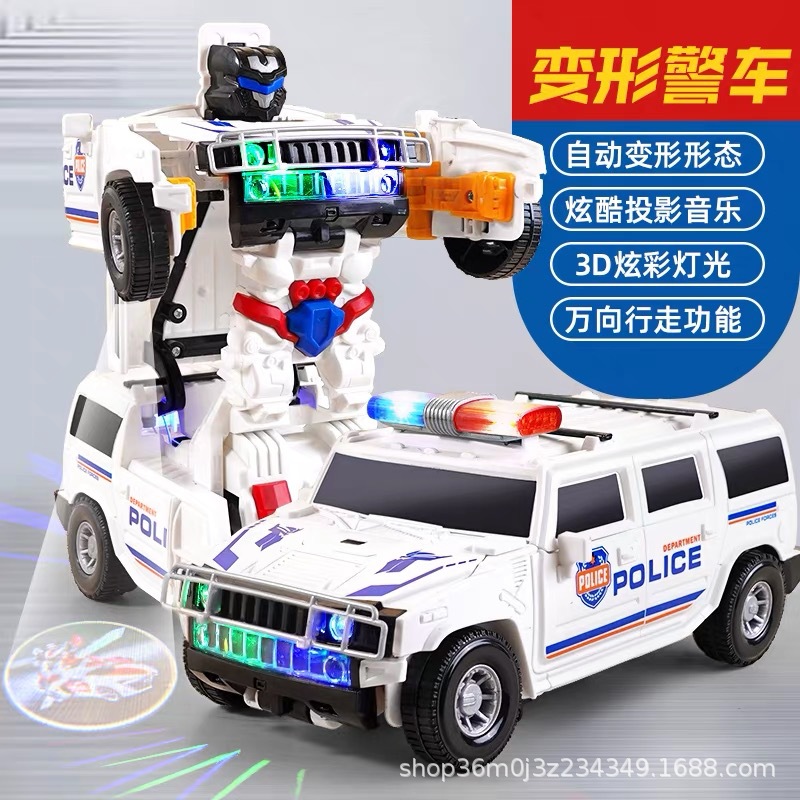 Transfronterizos niños deformación eléctrica policía Hummer robot juguete giratorio universal niño sonido y luz coche de música