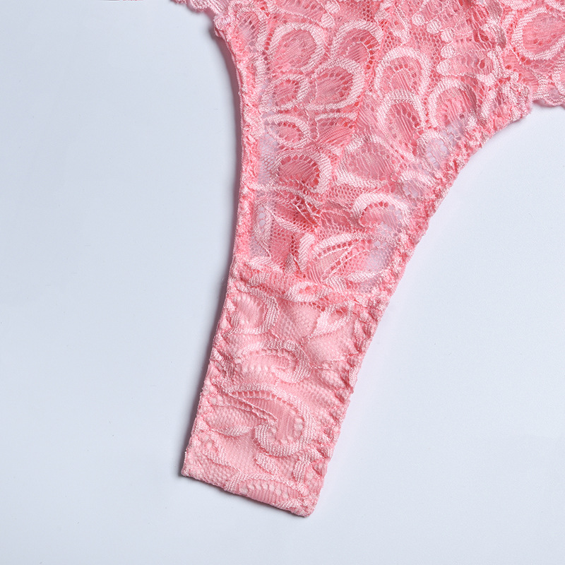 lace stitching bow cross garter with underwire three-piece underwear set NSWY118864