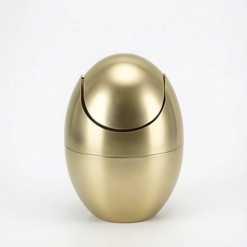 304 Stainless Steel Egg-Shaped Trash Can Gold Office Mini Desktop Swing Type Creative Storage Bin Waste Paper Basket