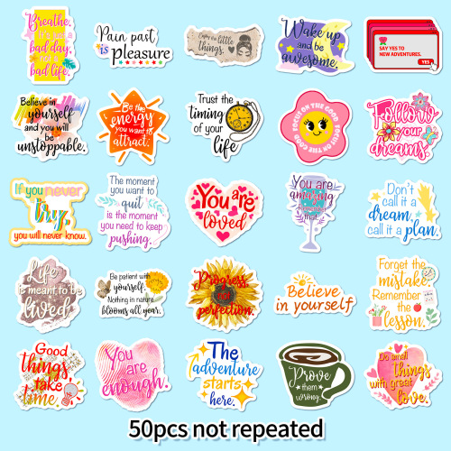 50 Cross-border Inspirational Text Sticker Handbag Material Notebooks Water Cup Luggage Decor Outdoor Waterproof Sticker