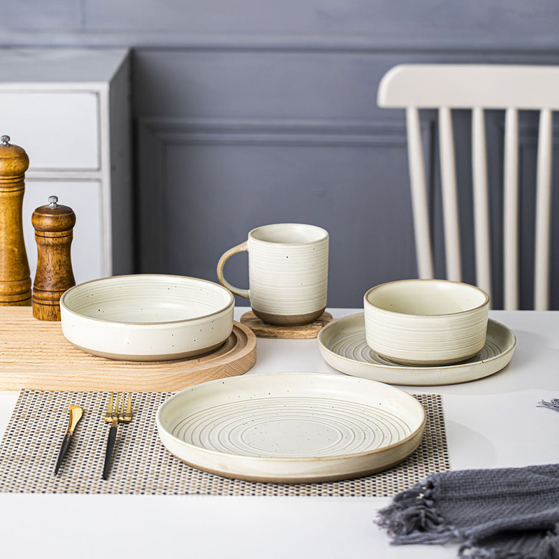 Vintage Stoneware High Temperature Ceramic Bowl Household Rice Oatmeal Bowl Japanese Style Milky White Handmade Bowl Tableware Set