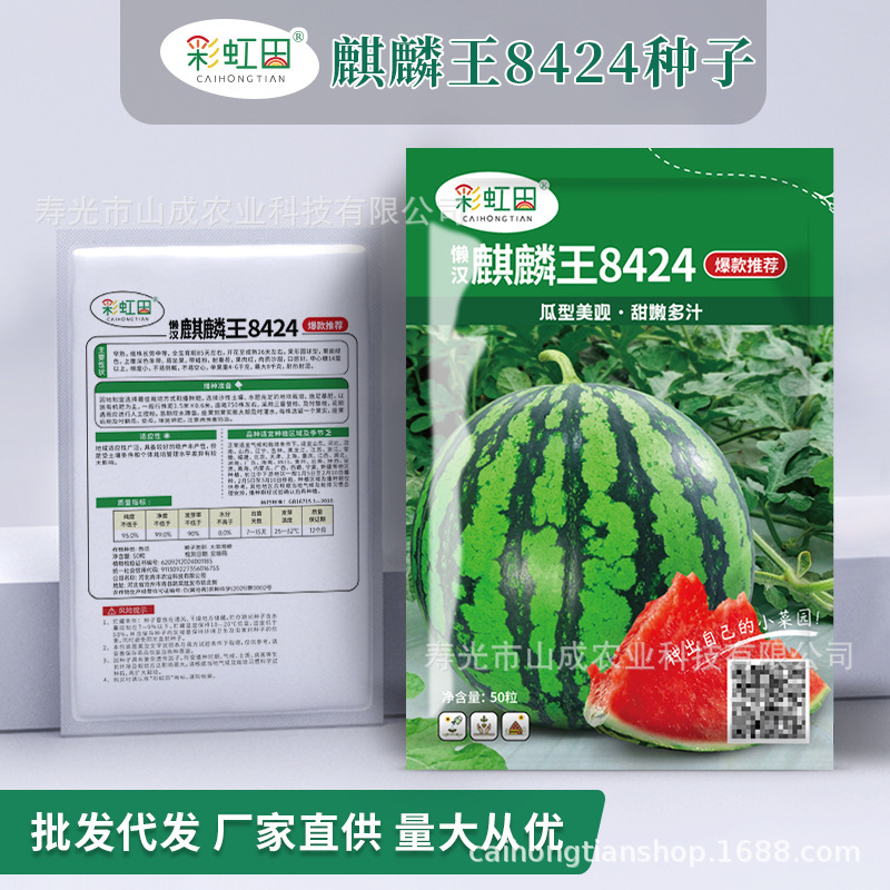 8424 Rock Candy Kirin Watermelon Seeds Sweet King High Yield Kirin Lazy Seedless Giant Watermelon Four Seasons Fruit Seeds