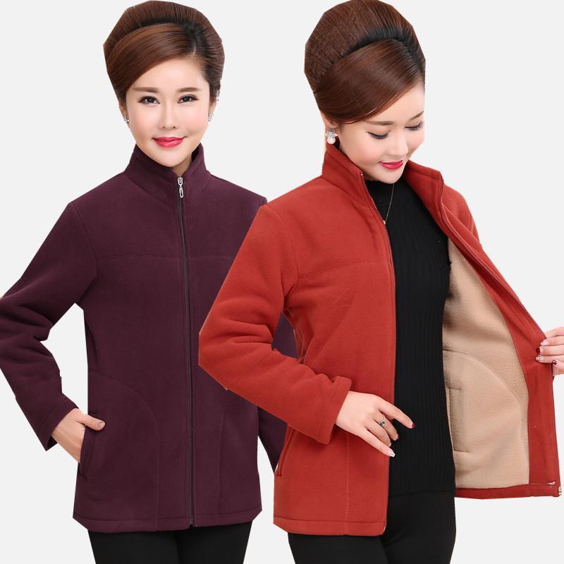 大码摇粒绒外套妈妈装秋冬装老年人秋装女抓绒卫衣加厚中老年女装