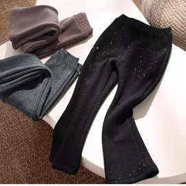 女童韩版亮晶晶一体奥粒绒喇叭裤秋冬新款儿童加绒外穿保暖裤子潮