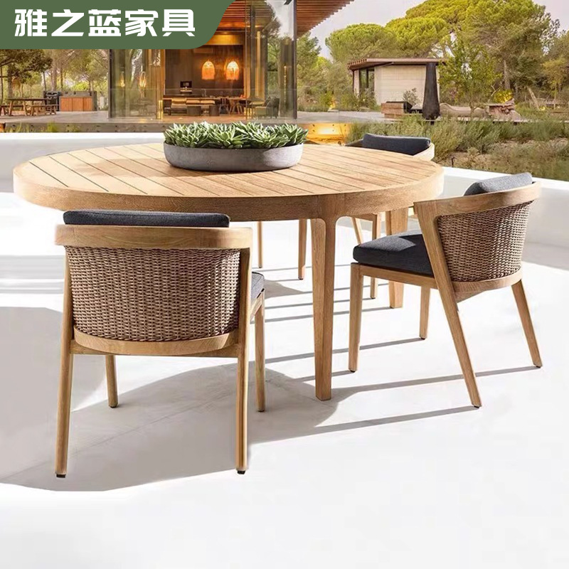 Mesa de comedor de madera maciza al aire libre transfronteriza Villa patio mesa larga de teca al aire libre Jardín de hotel Mesa de comedor de madera maciza al aire libre