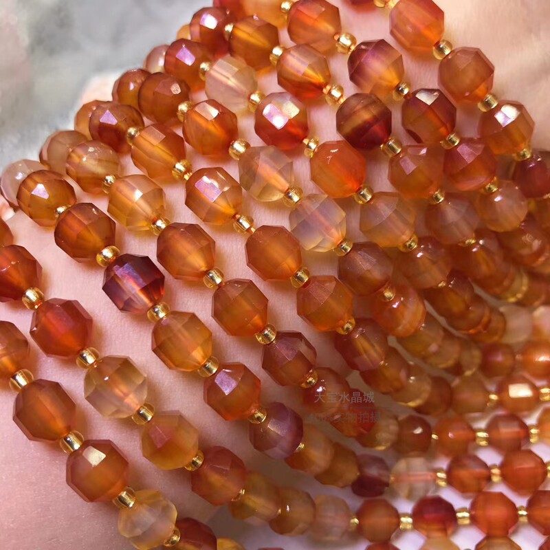 7x8MM Natural Red Agate Satellite Diamond Face Lantern Beads Faceted Loose Beads Cut Corner Semi-finished Long Chain A