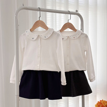 25新款白色加厚日系女童打底衫秋季纯棉蝴蝶结女孩娃娃领儿童衬衫