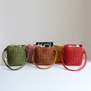 Unique Handmade Woven Bucket Bag, Heavy-Duty First Layer Cowhide Small Crossbody Bag, Fashionable and Exquisite Mini Crossbody Bag for Women