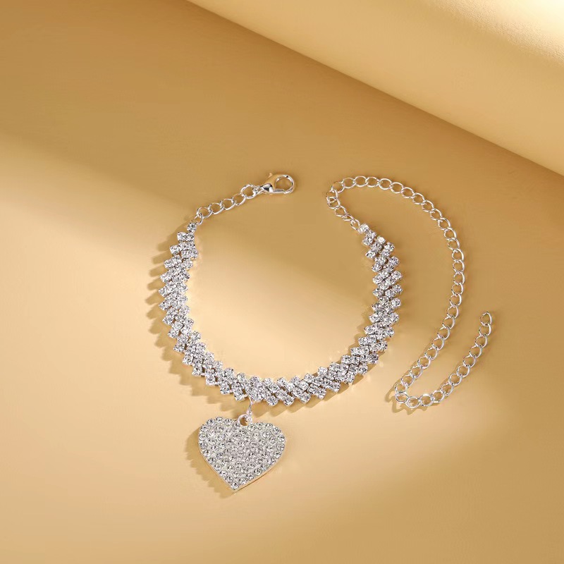 Rhinestones Inlay Material Wholesale Jewelry Sexy Heart Shape Alloy Rhinestones Anklet