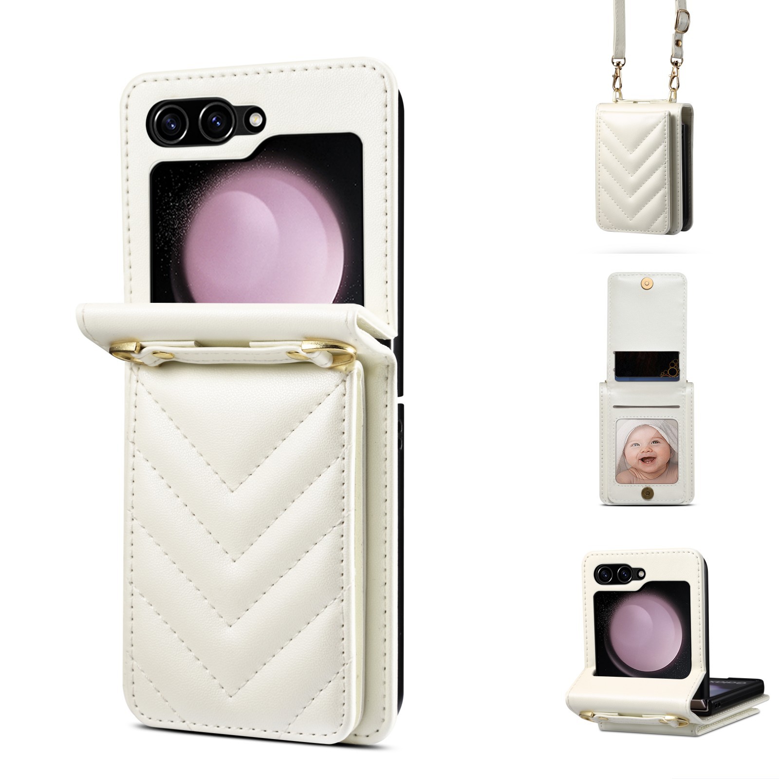 Adecuado para Samsung ZFLIP5, marca de moda, pequeña, fragante, viento, ZFLIP3/4, funda plegable para teléfono con cuerda para colgar tarjetas_voghion.com