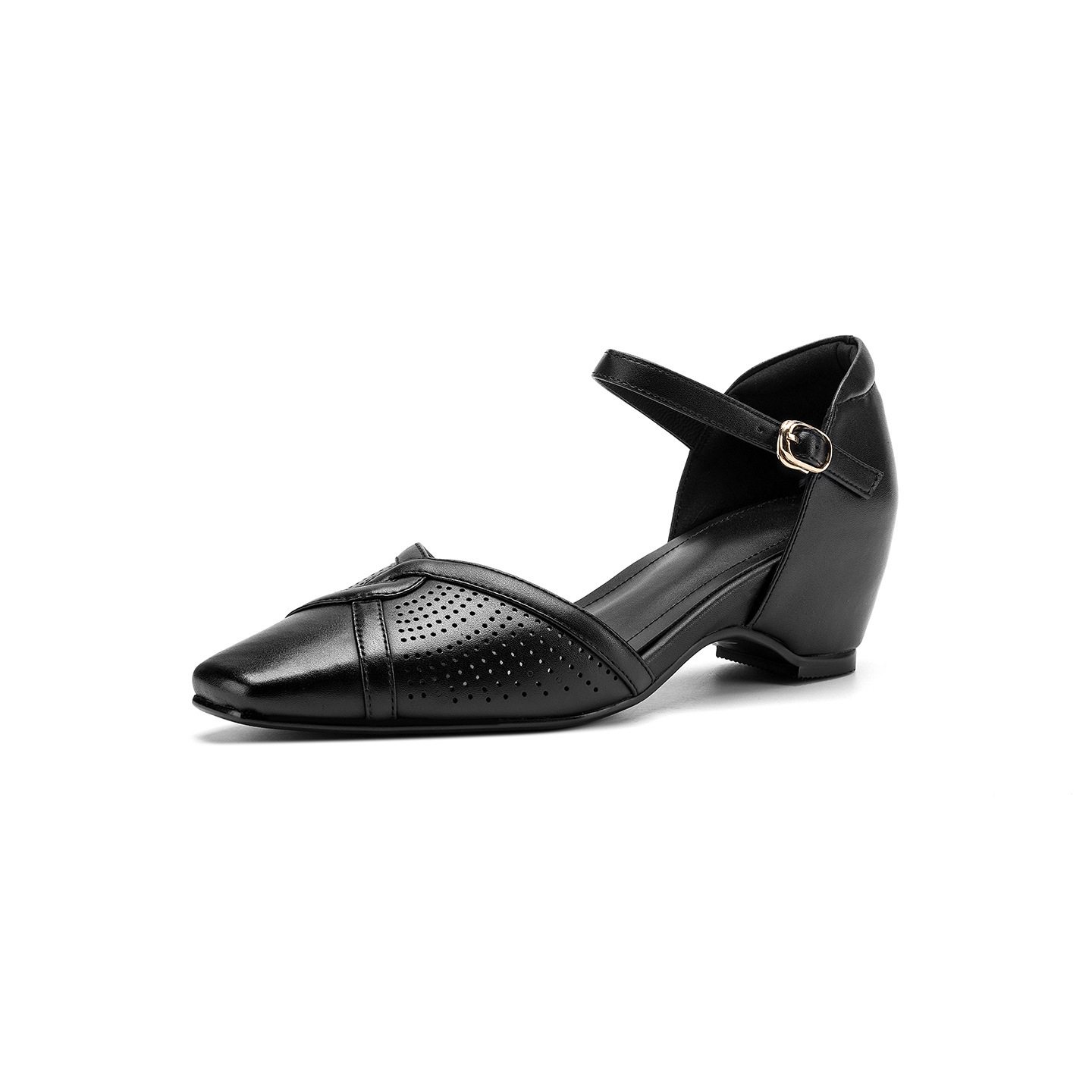 Sandal cao gót nữ quai ngang mũi vuông kiểu Pháp, gót thô ổn định — đen chi tiết 26