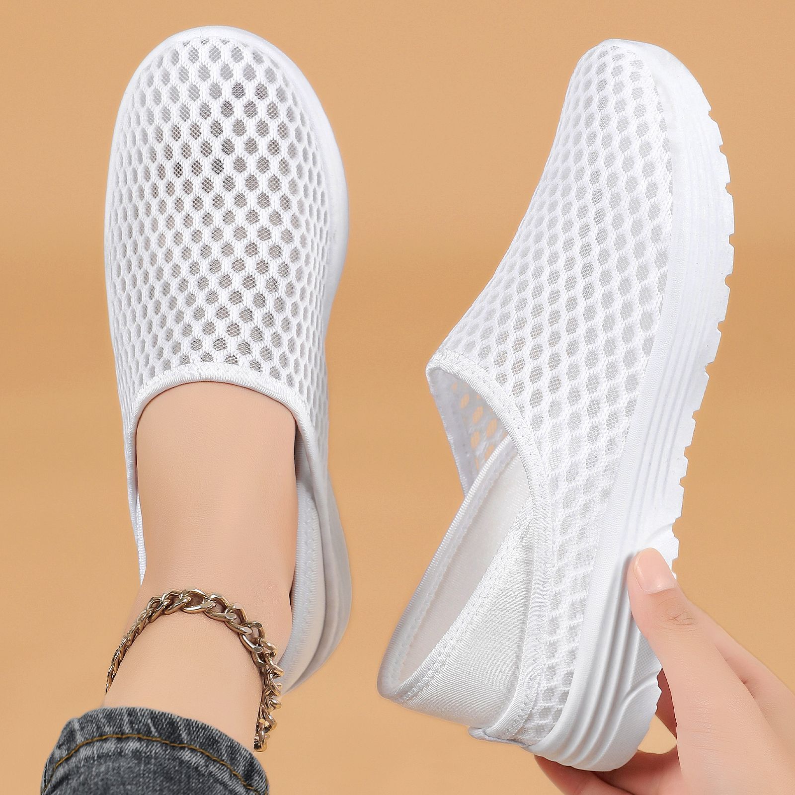 Zapatos de mujer, zapatos casuales, zapatos de mujer de tamaño grande transfronterizo, zapatos perezosos, zapatos de malla ligeros y transpirables, zapatillas de medio zapato