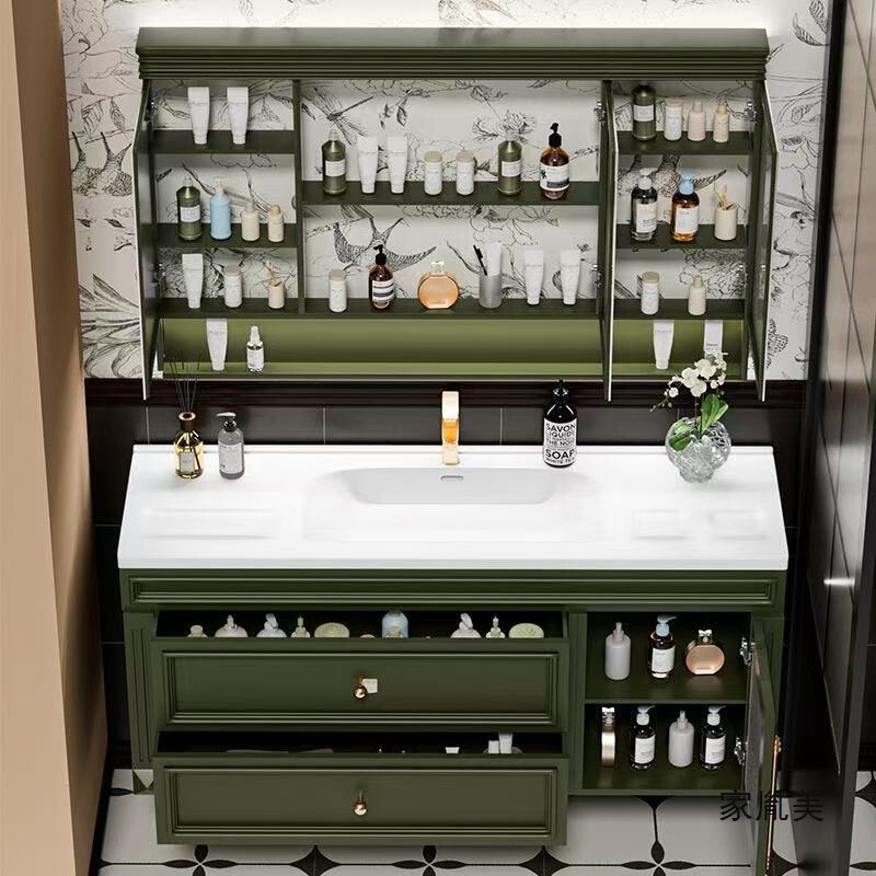 American-Style Retro Oak Ceramic Basin Bathroom Cabinet French-Style Integrated Bathroom Sink and Washbasin Set