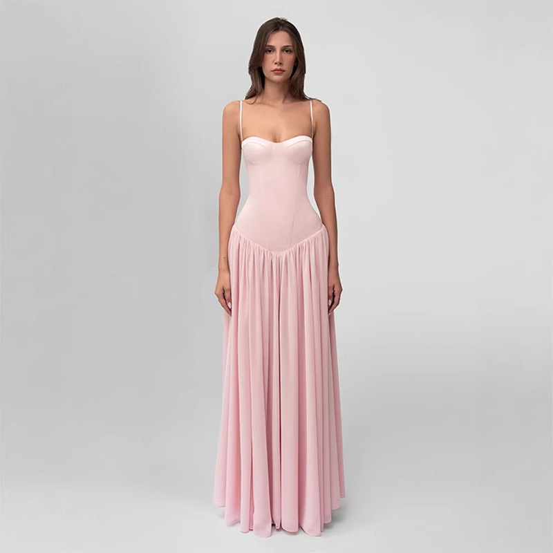 French Sweet Style Back-Tie Slimming Low-Waist Long Strap Dress 2026 Summer European and American Cross-Border Fashion