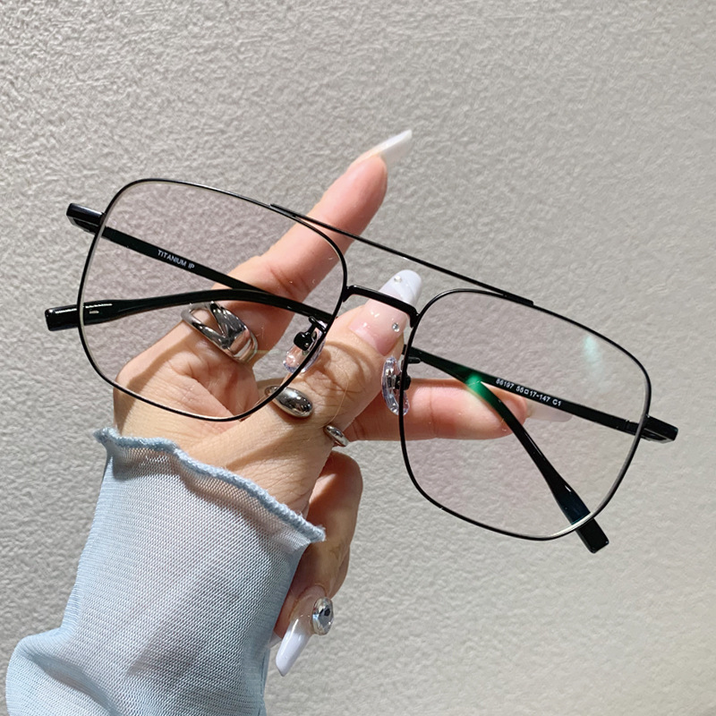 Versatile Minimalist Large Pure Titanium Gold Wire Double Bridge Glasses Men, Suitable For Prescription Blue Light Blocking, Non-Prescription_voghion.com