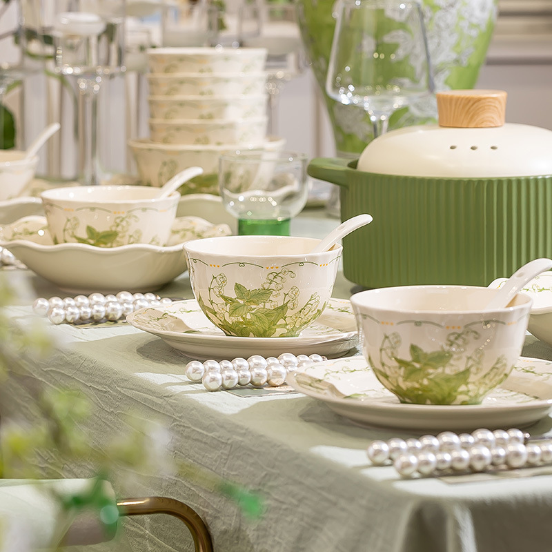 高温陶瓷菜盘饭碗单个碗筷碗碟套装家用高级感小清新碗盘勺筷组合