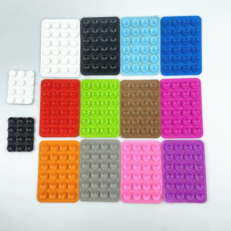 Silicone phone grip pads, square-suction design, assorted colors with clips