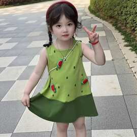 儿童洋气夏季2025新款女童连衣裙立体西瓜无袖夏装可爱宝宝背心
