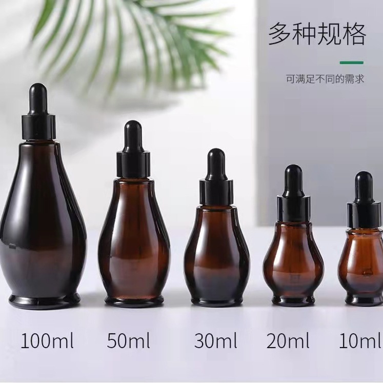 Wholesale Sealed Brown Light-Proof Gourd Essential Oil Bottle Brown Big Belly Dropper Bottle Single Gourd Cosmetic Dispensing Bottle