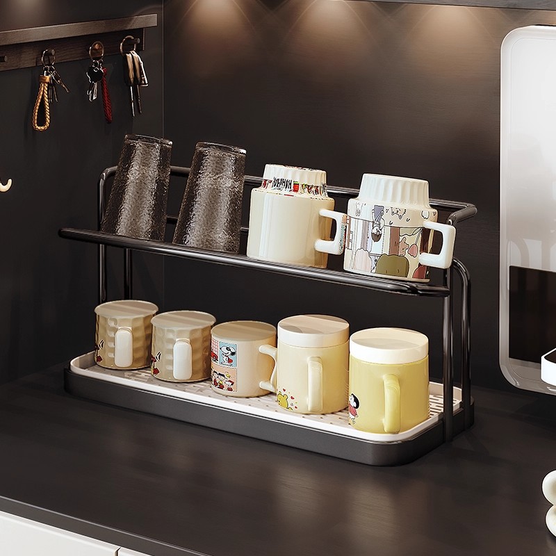 Taza de doble capa, taza de drenaje, mesa de comedor, taza de agua, taza de té, taza de café, estante de almacenamiento, estante de almacenamiento, armario de comedor