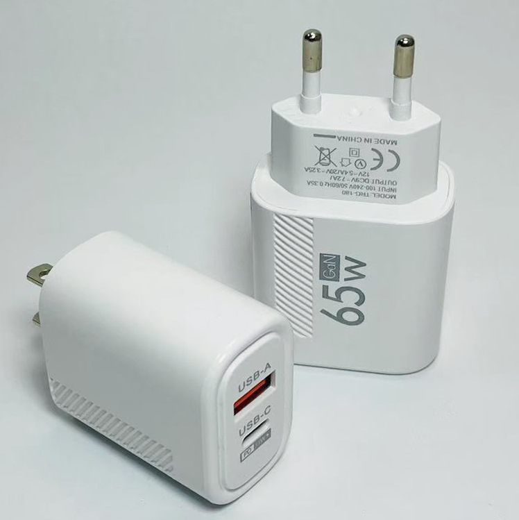 Small Twill 1Usb+1Pd Multi-Port Charger Qc3.0 Fast Charging Charging Head European and American Wall Power Adapter