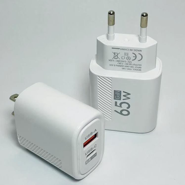 Small Twill 1Usb+1Pd Multi-Port Charger Qc3.0 Fast Charging Charging Head European and American Wall Power Adapter