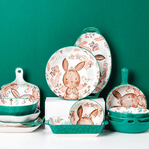 小作日式创意手绘陶瓷网红西餐具 可爱碗碟家用平盘深菜盘子