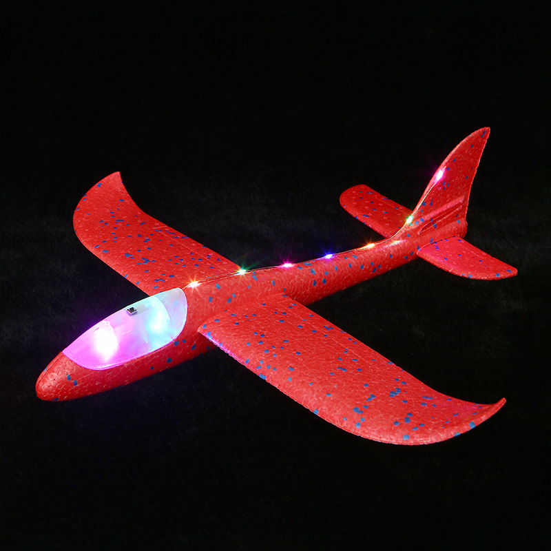 Avión de espuma de lanzamiento manual luminoso LED, planeador de maniobra acrobática, avión de espuma de juguete para niños, grande 48cm