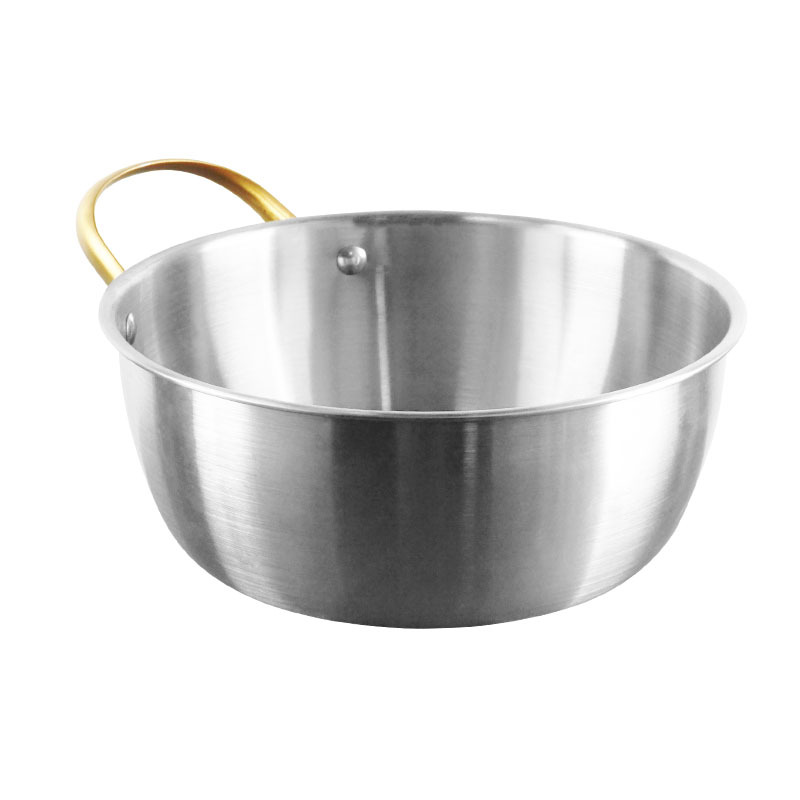 Taza de acero inoxidable coreana con mango, tazón de ensalada grueso, tazón de mezcla fría dorada, tazón de fideos creativo de olla caliente