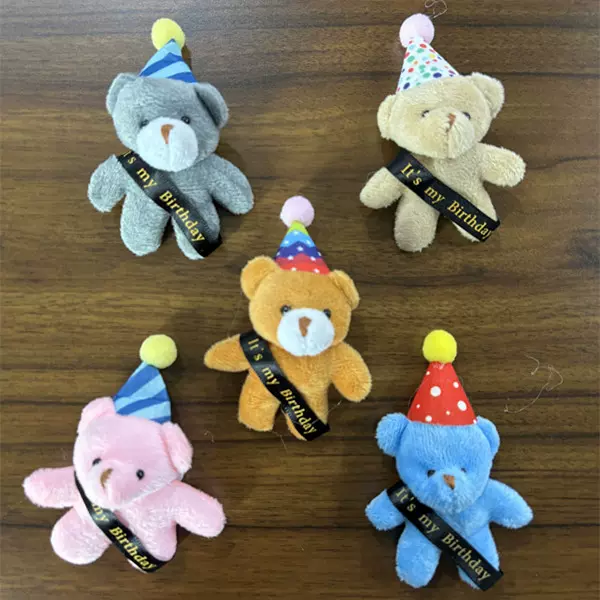 新款泰迪熊公仔绶带生日帽造型抱抱小熊挂件毛绒玩具生日礼物祝福