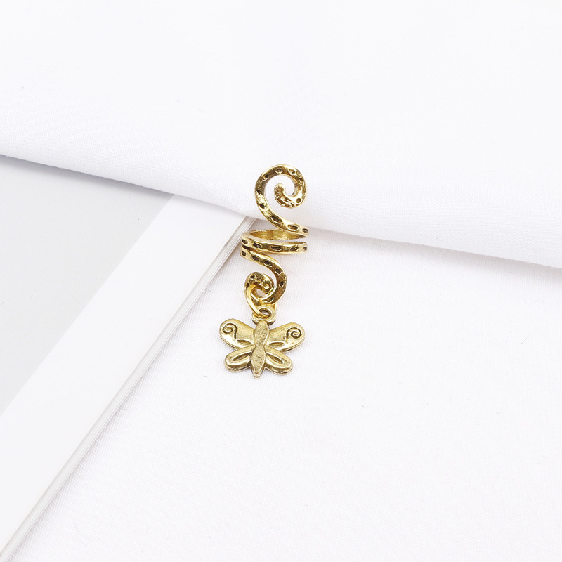 Europa y América sucia trenza hebilla de pelo hip hop aleación espiral accesorios para el cabello colgante de mariposa anillo de pelo de moda chica fresca trenzado accesorios para el cabello anillo de pelo