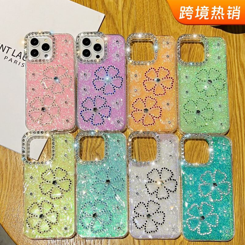 Flower Diamond Applicable iPhone15 Phone Case Transparent 13 Luxury Glitter Diamond 12pro Cross Border Amazon