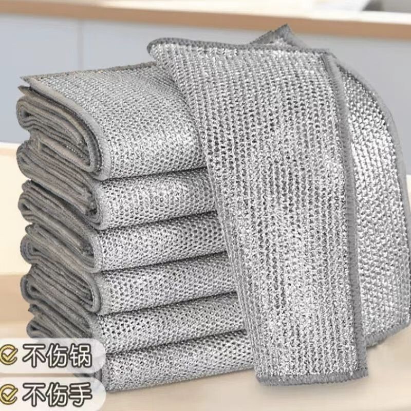 Silver Wire Rag Kitchen Stove Steel Wire Dishwashing Cloth Does Not Stick to Oil, Removes Oil and Dirt, Metal Wire Silver Wire Cleaning Rag