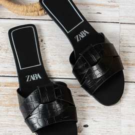 ZA跨境大码2024年夏季新款女拖鞋外贸交叉平底凉简约百搭slippers