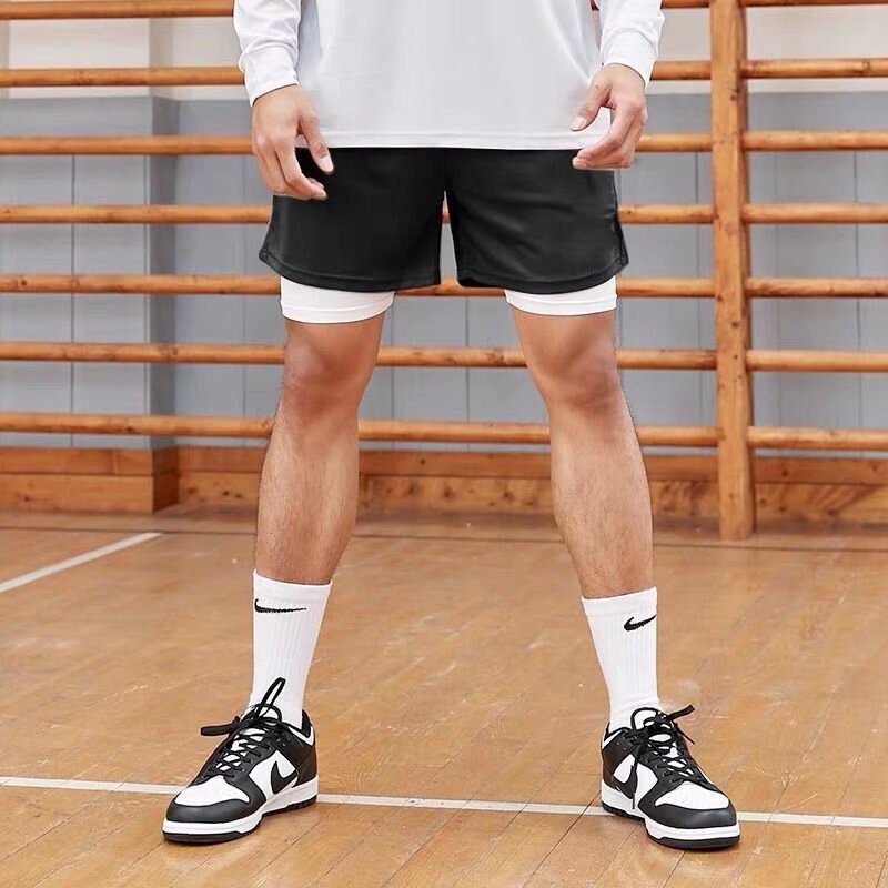 Fake Two-Piece American-Style Knee-Length Basketball Shorts, Quick-Dry Fitness Shorts for Men and Women, Trendy Sports Shooting Shorts, Tight-Fitting Fake Two-Piece American-Style Knee-Length Basketball Shorts, Quick-Dry Fitness Shorts for Men and Women, Trendy Sports Shooting Shorts, Tight-Fitting
