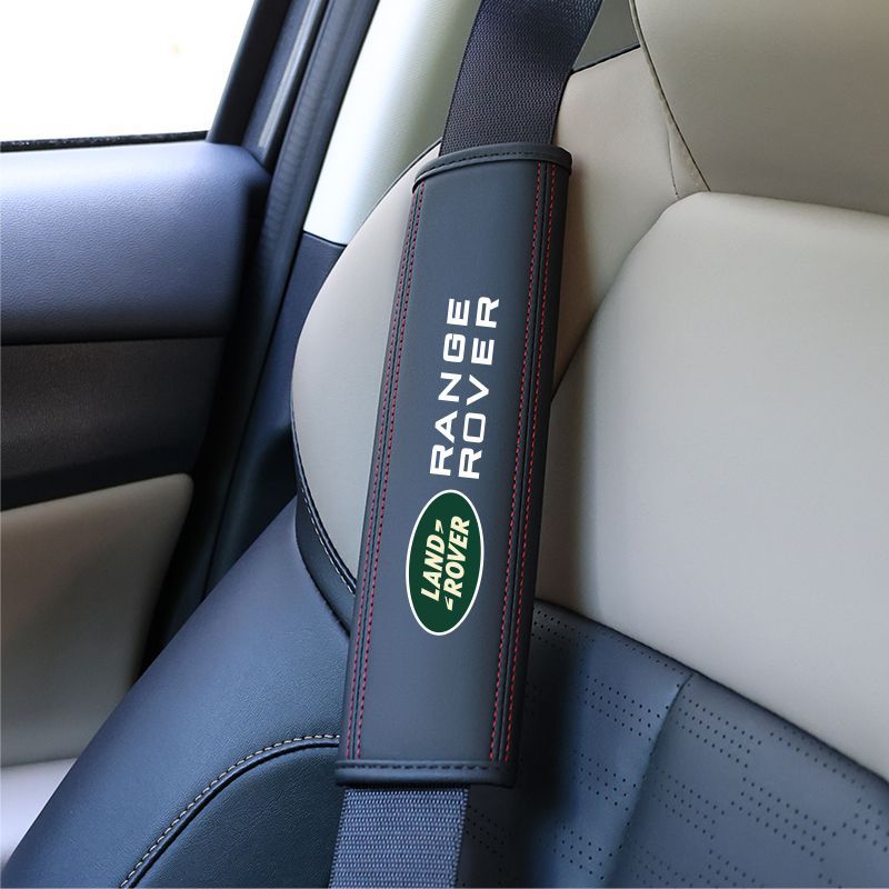 Seat belt shoulder pad: Universal Leather Car - land-rover-black-red-line-shoulder-pad-single-piece