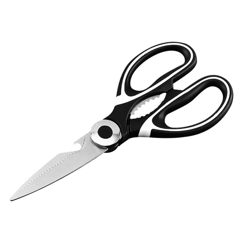 Manufacturer Wholesale Multifunctional Stainless Steel Kitchen Scissors for Clamping Walnuts and Killing Fish, Powerful Scissors for Chicken Bones, Black and White Household Scissors