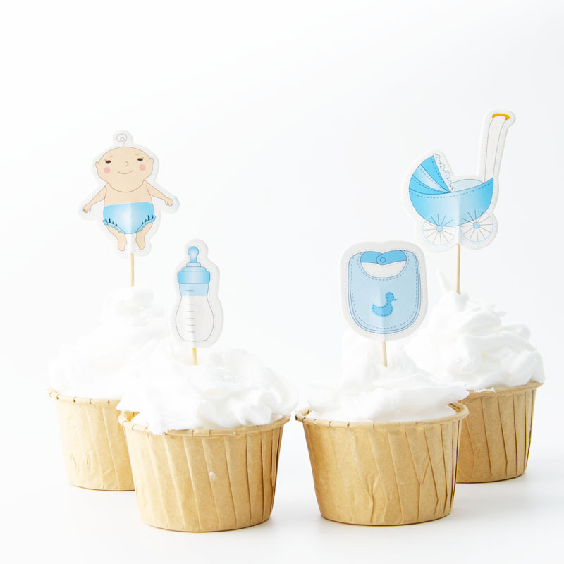 Tarjeta de palillo de dientes de papel grueso de doble cara-insertando Tarjeta de pastel de cumpleaños Decoración de Pastel de papel-insertando plug-in 24 piezas