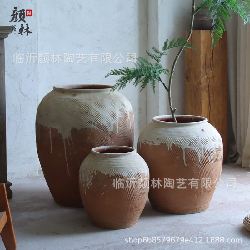 Botella de cerámica gruesa de tierra gran vaso de estómago de cerámica silenciosa decoración paisajística de alojamiento residencial botella de cerámica china decoración Zen retro
