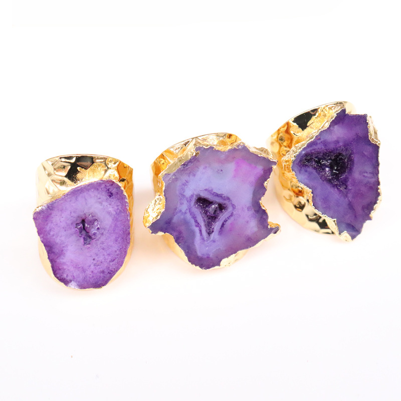 Daily Occasion Crystal, Agate Material Women'S Crystal Agate Plating Healing Inlay Irregular Crystal Open Ring Healing Crystals Jewelry