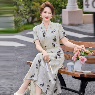 妈妈装夏季国风连衣裙2026款中年时尚休闲旗袍裙子洋气百搭中长裙