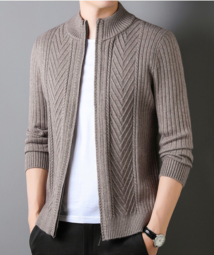 Nuevo suéter cárdigan informal de invierno 2023 para hombre, de manga larga, estilo ejecutivo, con cuello alto, tejido de punto para hombre