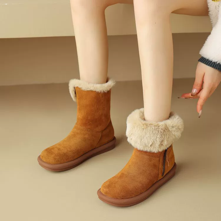 Корейская версия матовой кожи Северо-восточная толстая подошва, два носить снежные сапоги, женские зимние толстые меха, короткие сапоги, сапоги Мартин